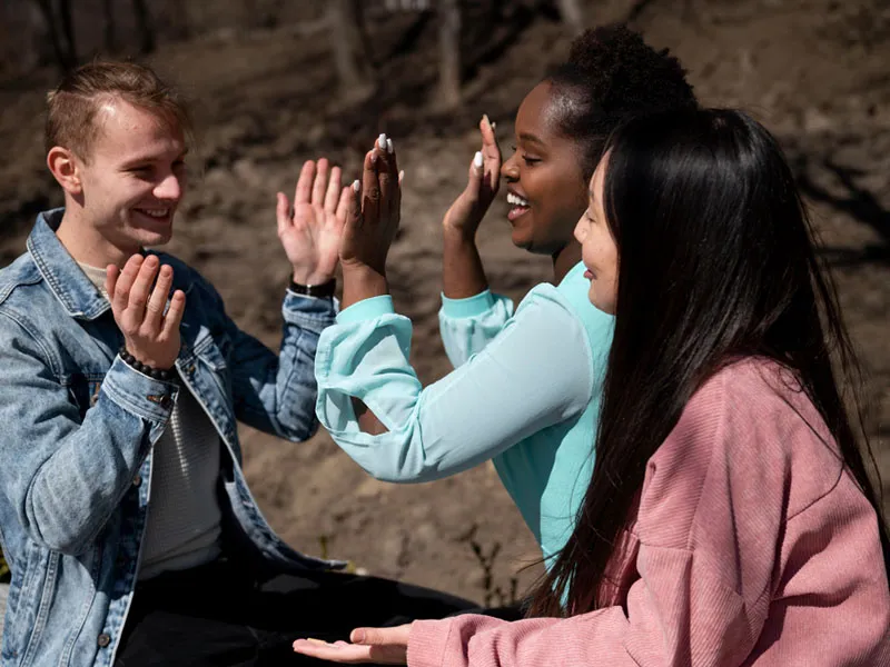 People connecting and communicating outdoors